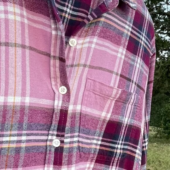 Women's GAP Medium Purple Plaid Long Sleeve Button Down Flannel Shirt - Picture 10 of 16